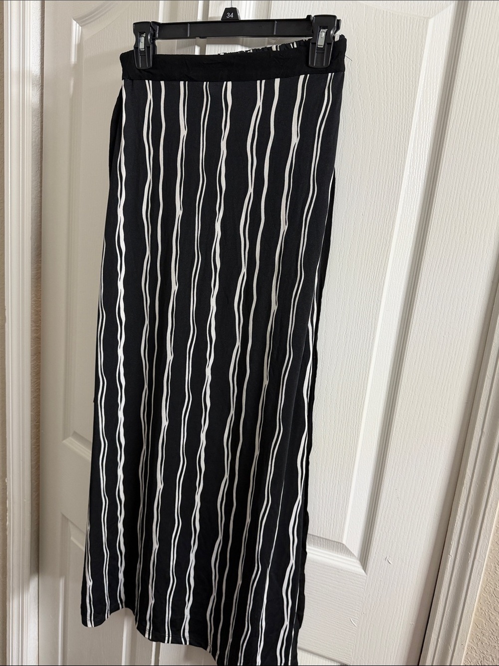 Obus Black and White Vertical Stripe Maxi Skirt
